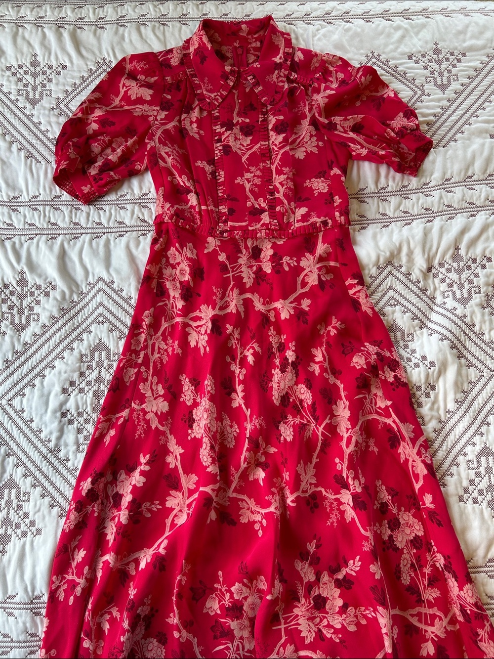 ME+EM Pointed-Collar  Floral Woven Midi Dress